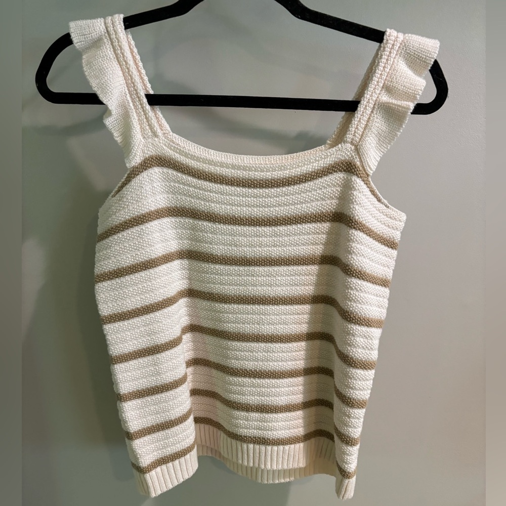 NWT Loft Striped Ruffle Strap Sweater Tank - Picture 5 of 9